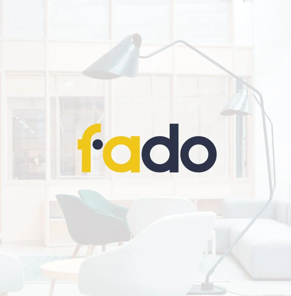 The Fado logo over a bright office interior