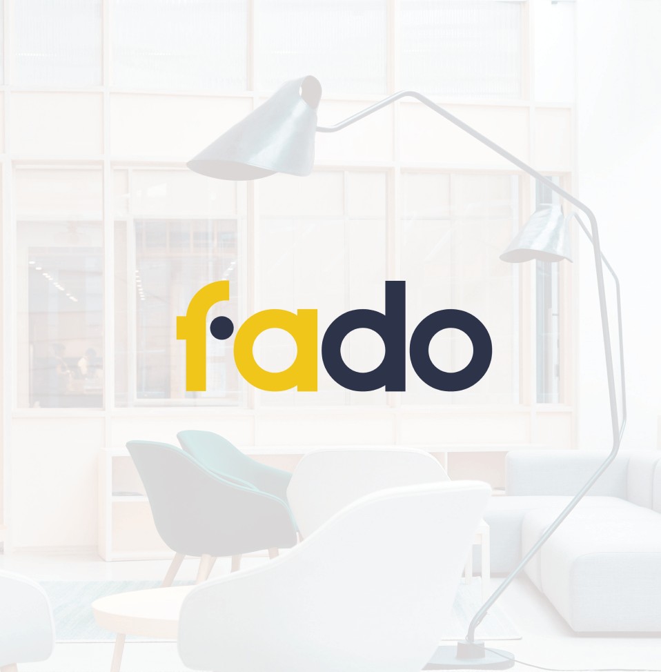 The Fado logo over a bright office interior