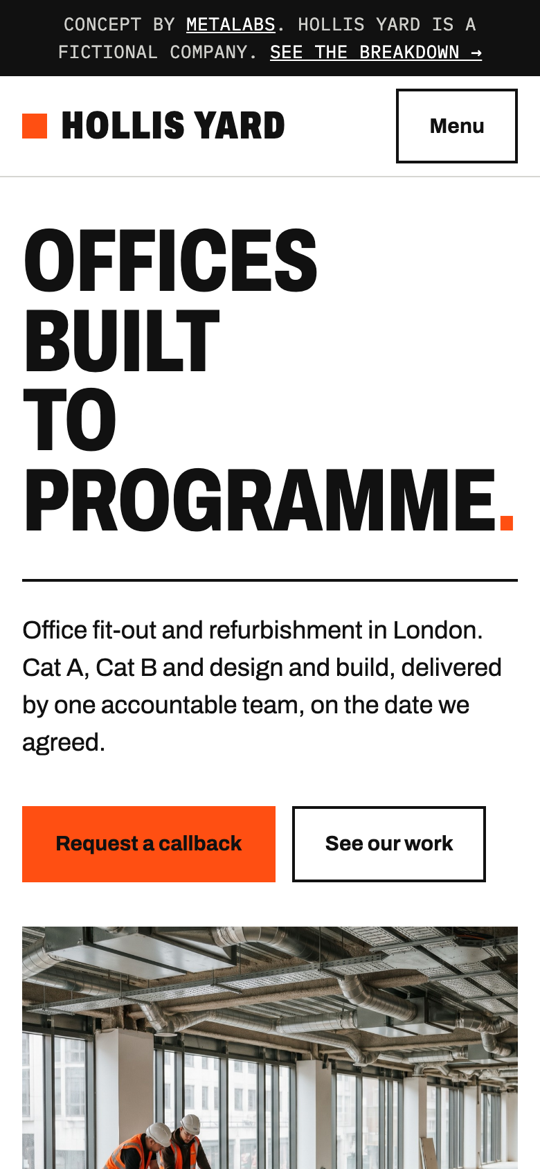 The Hollis Yard homepage on a phone