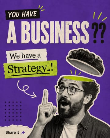 LinkedIn carousel cover design reading “A BUSINESS ??” over a man pointing upward with his head opening like a lid