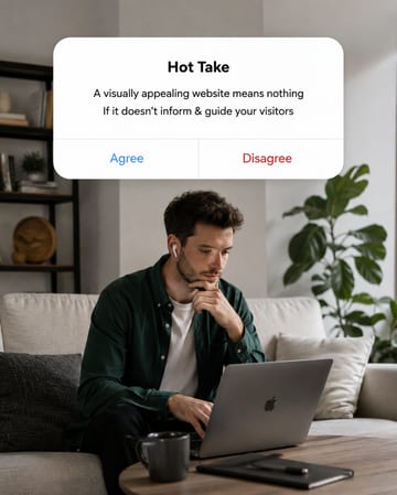 LinkedIn carousel cover design reading “Hot Take” over a man working on a laptop on a sofa