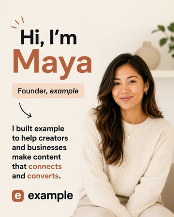 LinkedIn carousel cover design reading “Hi, I’m Maya” over a smiling woman in a cream knit sweater