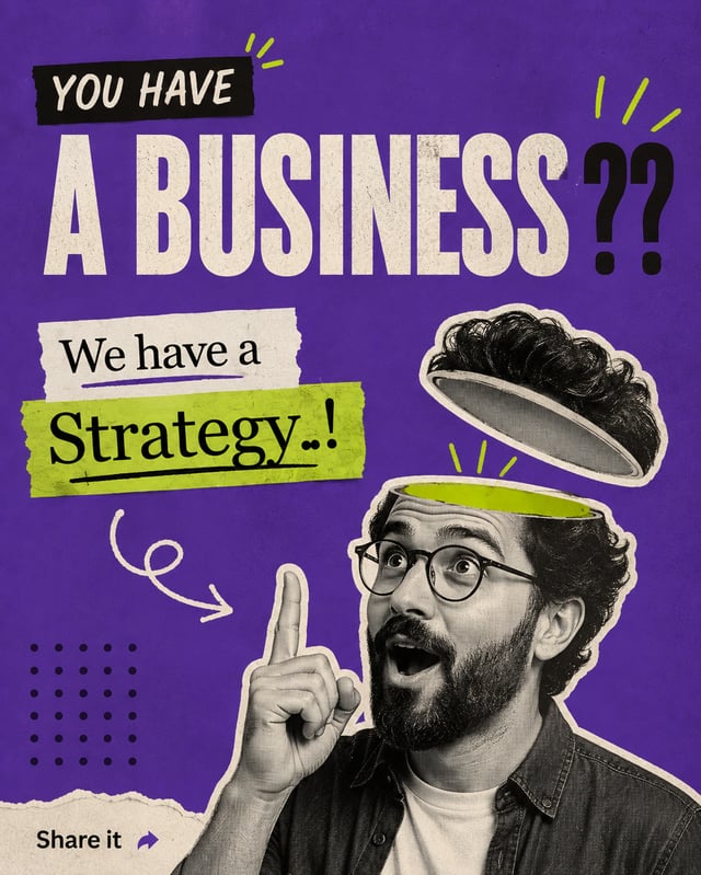 LinkedIn carousel cover design reading “A BUSINESS ??” over a man pointing upward with his head opening like a lid