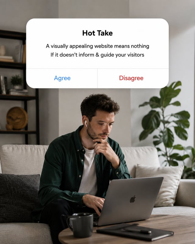 LinkedIn carousel cover design reading “Hot Take” over a man working on a laptop on a sofa